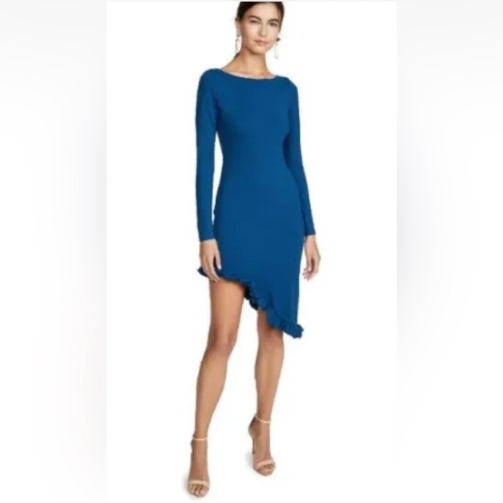 Susana Monaco Imperial Blue Long Sleeve Curved Ruffle Hem Dress - Picture 13 of 13